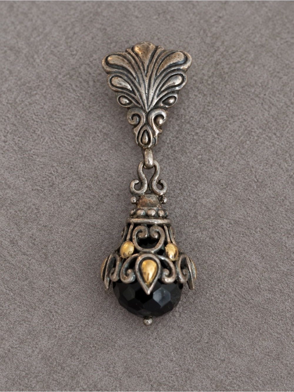 925 Sterling Silver 18K Gold Black Gemstone Bali Style Pendant
